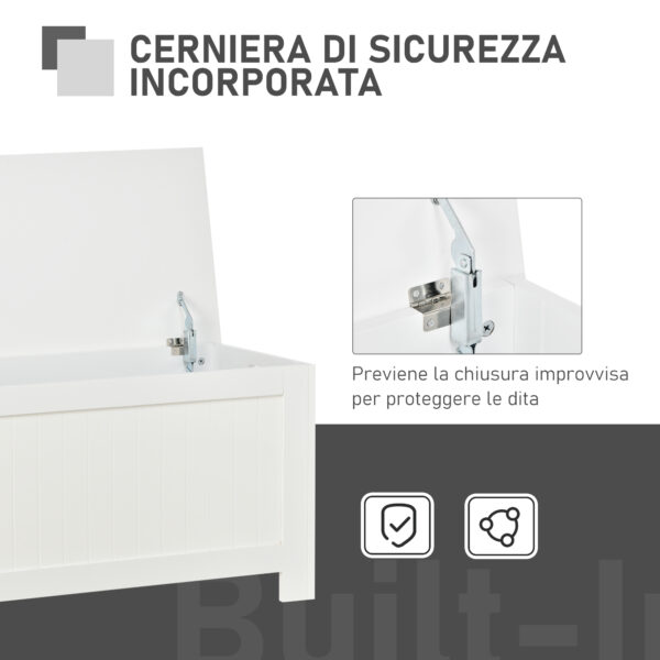 Panca Contenitore Multiuso in Legno MDF Apertura con Blocco di Sicurezza, 81x40x46cm, Bianco