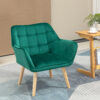 Poltroncina Stile Nordico in Legno ed Effetto Velluto Verde per Soggiorno o Ufficio, 64x62x72.5 cm