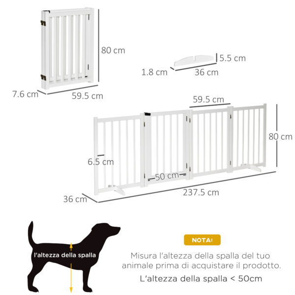 Cancellino Pieghevole per Cani Piccola/Media Taglia con Serratura in Legno 237.5x36x80cm - Bianco