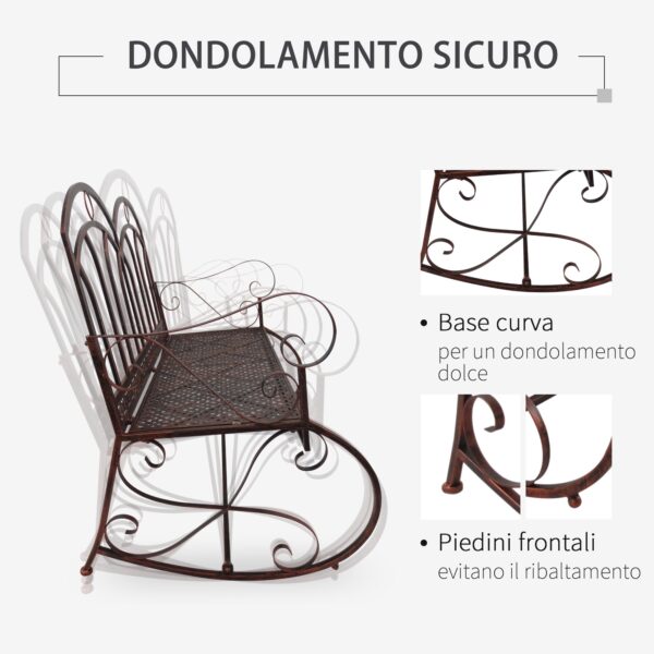 Panchina a Dondolo da Giardino in Metallo a 2 Posti con Braccioli, 104x75x95.5cm, Colore Bronzo