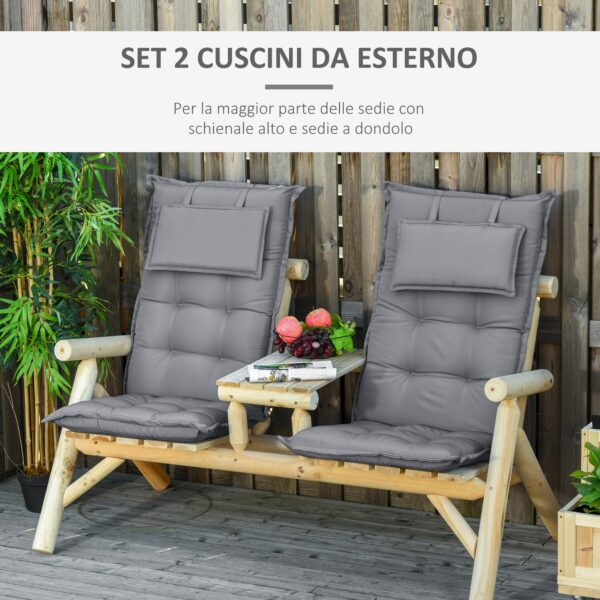 Set 2 Cuscini da Esterno e Interno Imbottiti per Sedie a Schienale Alto in Poliestere, 50x120x9cm Grigio Scuro