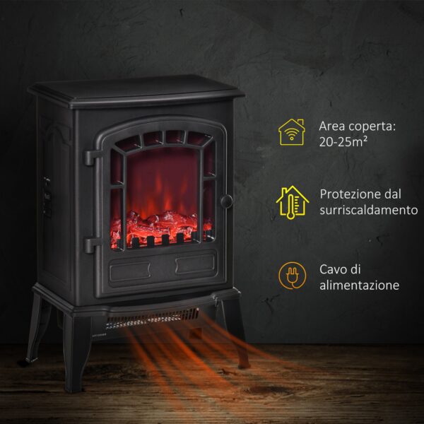 Camino Elettrico con Effetto Fiamma, Temperatura Regolabile Copertura 20-25m² - Nero