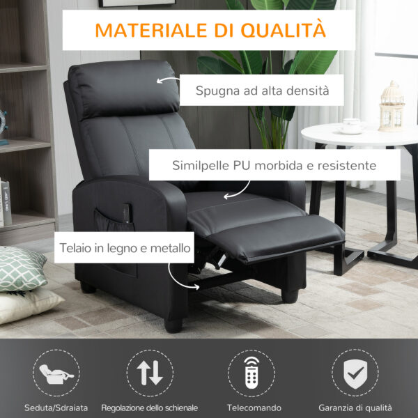 Poltrona Relax Massaggiante con Telecomando e 8 Programmi, Reclinazione e Poggiapiedi, 68x88x98cm, Nero