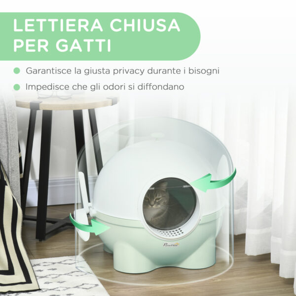 Lettiera per Gatti 4kg max con Paletta in PP e PC, 53x51x48cm, Bianca e Verde