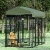 Kennel per Cani in Acciaio per Interni ed Esterni con Tettuccio in Tessuto Oxford e 2 Ciotole, 244x122x183 cm