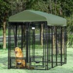 Kennel per Cani in Acciaio per Interni ed Esterni con Tettuccio in Tessuto Oxford e 2 Ciotole, 244x122x183 cm