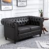 Divano Chesterfield Due Posti Trapuntato in Ecopelle Marrone Scuro 160 x 84 x 80 cm