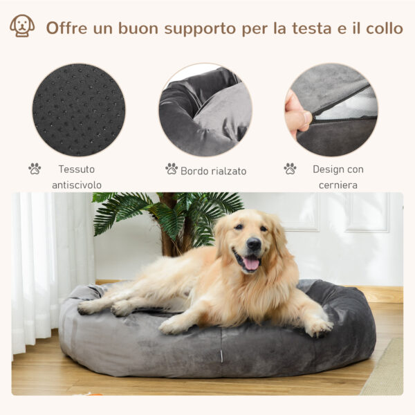 Cuccia per Cani Imbottita con Bordi Rialzati e Cuscino, Rivestimento in Velluto Sfoderabile, 132x89x28cm - Grigio Scuro