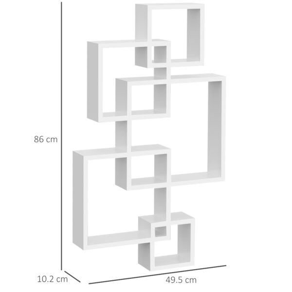 Libreria Moderna Sospesa con 5 Cubi Intrecciati in Legno, 49.5x10.2x86cm, Bianco