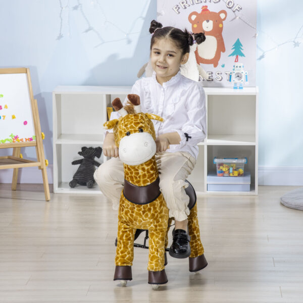 Cavallo a Dondolo con Ruote a Forma di Giraffa per Bambini da 3-6 Anni, 70x32x87cm, Giallo