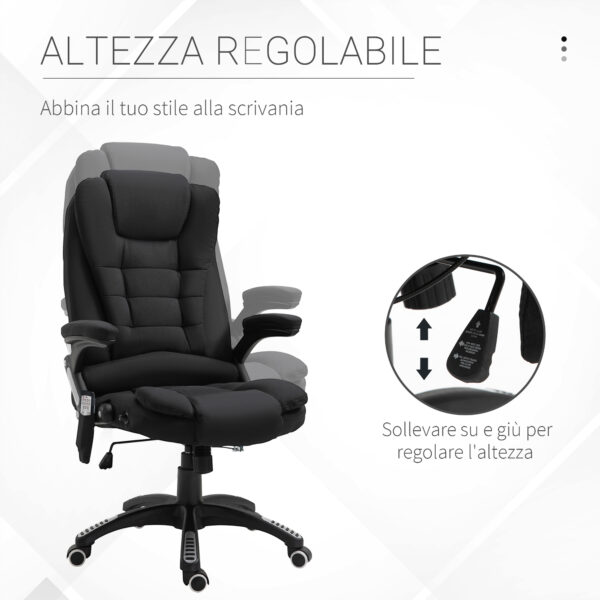 Poltrona Massaggiante da Ufficio e Casa con Altezza Regolabile, 6 Punti di Massaggio e Riscaldamento, 67L x 74P x 107-116Acm, Nera