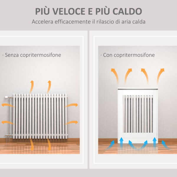 Copritermosifone a Doghe Moderno ed Elegante per la Casa, in MDF e Acciaio, 60x18x84cm, Bianco