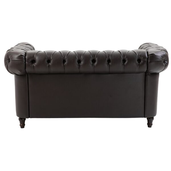 Divano Chesterfield Due Posti Trapuntato in Ecopelle Marrone Scuro 160 x 84 x 80 cm