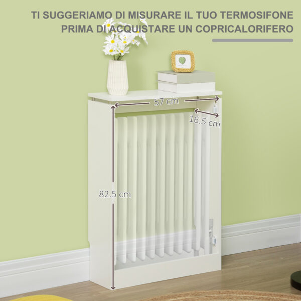 Copritermosifone a Doghe Moderno ed Elegante per la Casa, in MDF e Acciaio, 60x18x84cm, Bianco