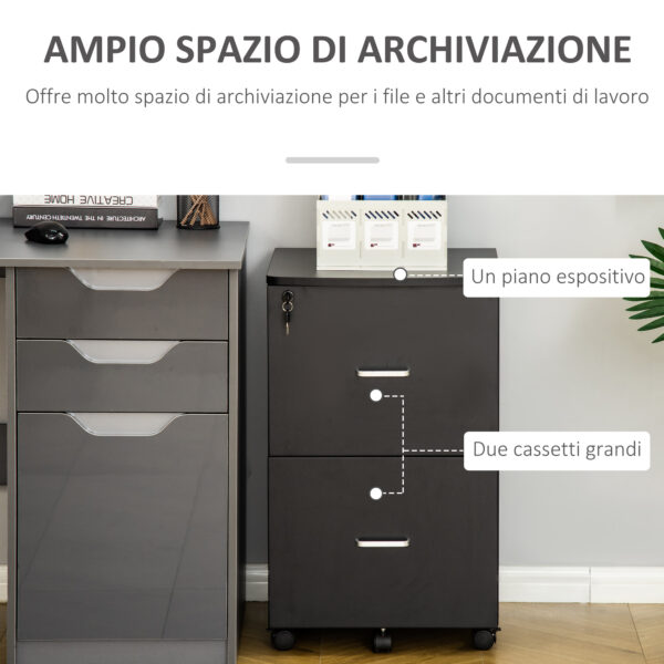 Armadietto da Ufficio con 2 Cassetti e 5 Ruote, Schedario in MDF e Truciolato, 43x45x72 cm, Nero