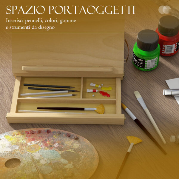 Cavalletto per Pittura Pieghevole in Faggio con Angolazione Regolabile e Cassetto, 33.5x26x26 cm