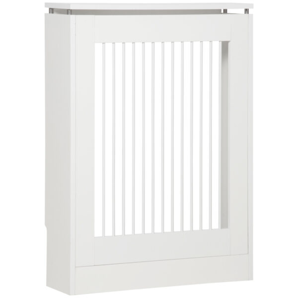 Copritermosifone a Doghe Moderno ed Elegante per la Casa, in MDF e Acciaio, 60x18x84cm, Bianco