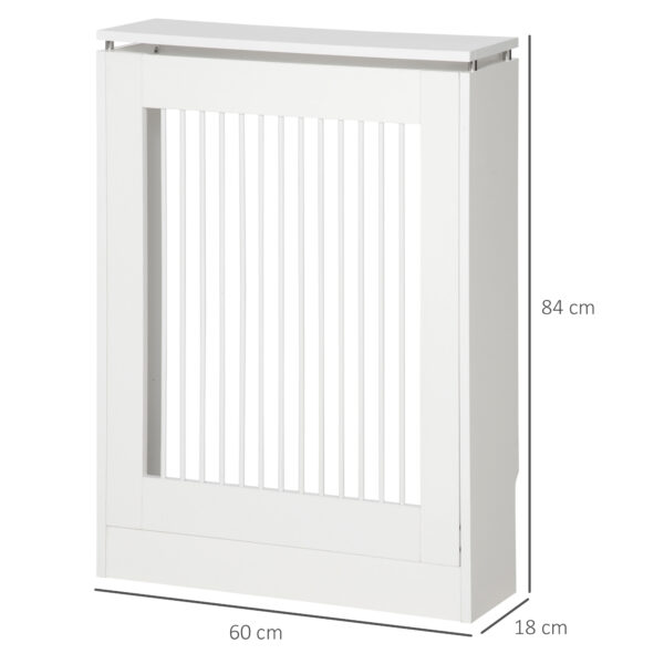 Copritermosifone a Doghe Moderno ed Elegante per la Casa, in MDF e Acciaio, 60x18x84cm, Bianco