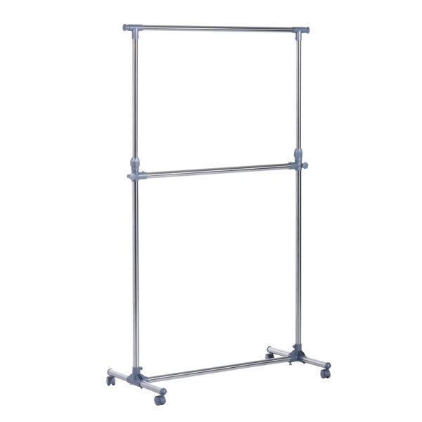 Stender Appendiabiti con Altezza ed Estensione Regolabili, 4 Ruote Girevoli, Acciaio Inox e ABS, 165x48x180cm