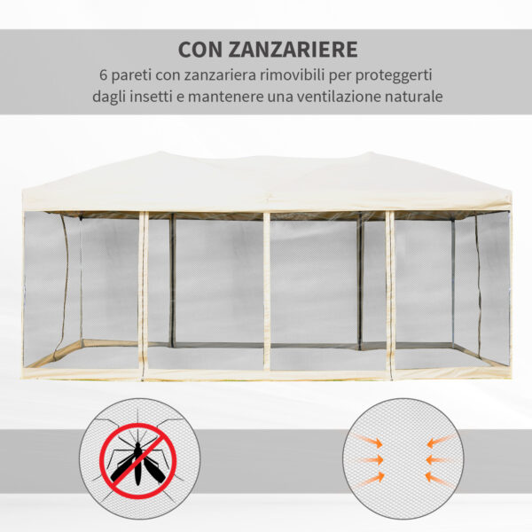 Gazebo Pieghevole in Acciaio con Zanzariere in Polietilene, Beige, 3x6m