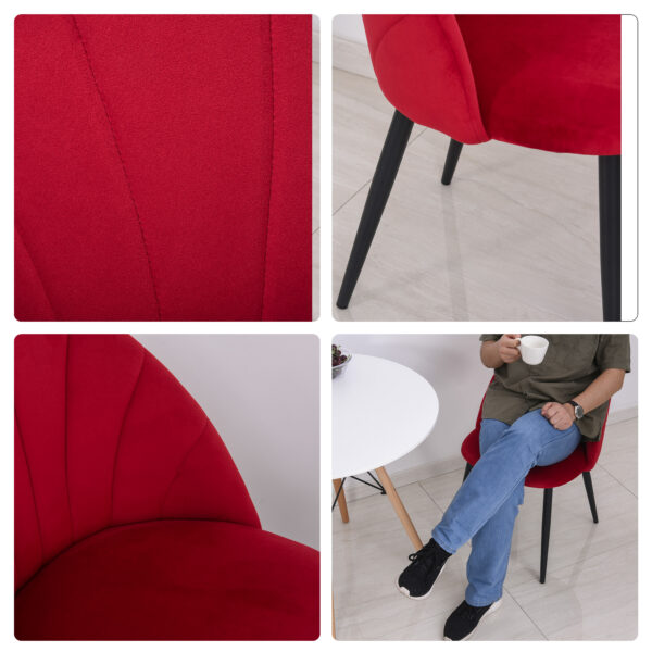 Set 2 Sedie per Sala da Pranzo Imbottite dal Design Nordico in Metallo e Velluto Rosso