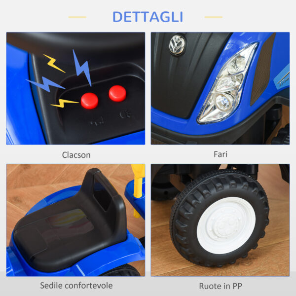 Trattore per Bambini Cavalcabile con Rimorchio, Rastrello e Pala 12-36 Mesi - Blu