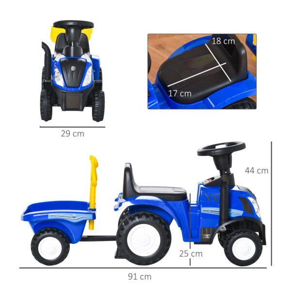 Trattore per Bambini Cavalcabile con Rimorchio, Rastrello e Pala 12-36 Mesi - Blu