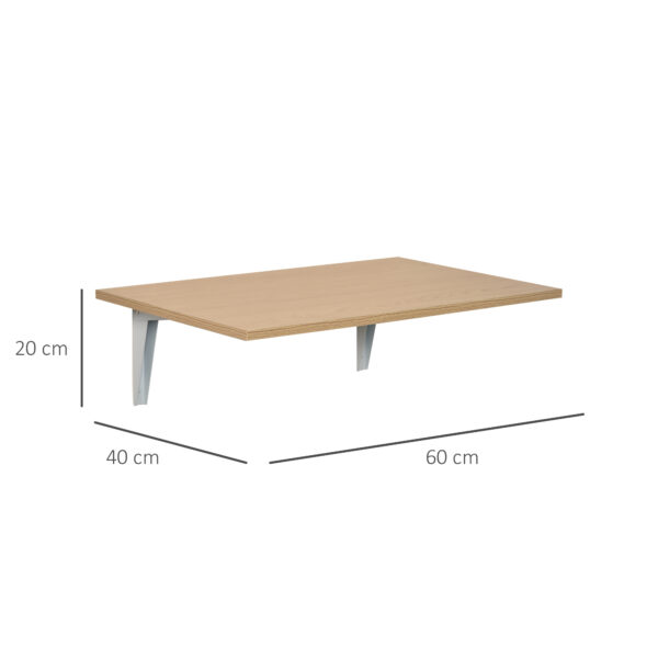 Tavolino a Muro Pieghevole Salvaspazio in MDF e Telaio in Metallo Color Legno, 60x40x20cm