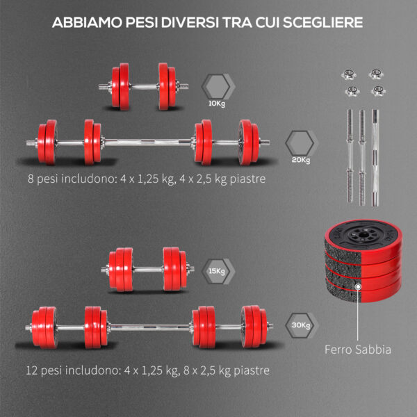 Set pesi da 20kg in dotazione 1 Bilanciere e 2 Manubri , Dischi con Rivestimento in Plastica Antigraffio, Rosso