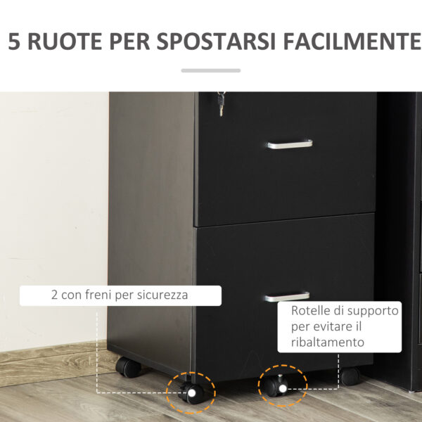 Armadietto da Ufficio con 2 Cassetti e 5 Ruote, Schedario in MDF e Truciolato, 43x45x72 cm, Nero