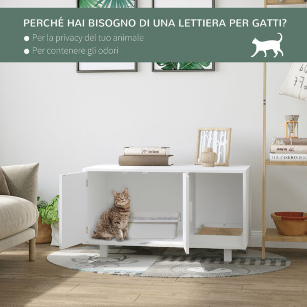 Mobile per Lettiera Gatti in Legno, 2 Ante e Apertura Laterale con Tiragraffi