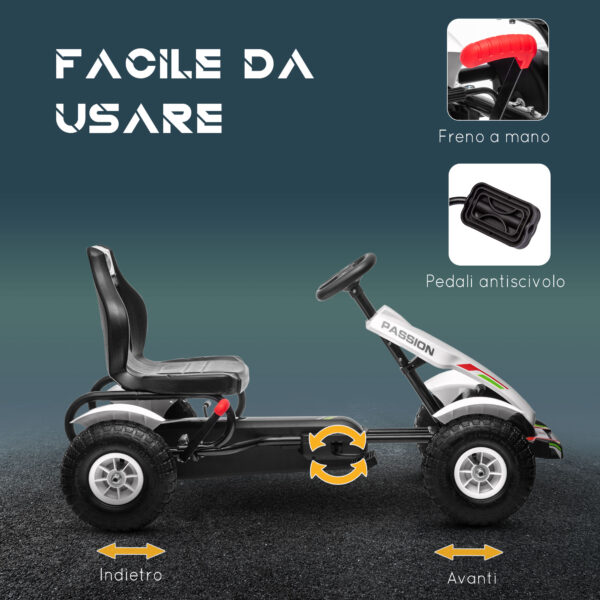 Go Kart a Pedali per Bambini 5-12 Anni in Plastica e Metallo con Sedile Regolabile e Freno a Mano, 121x58x61 cm