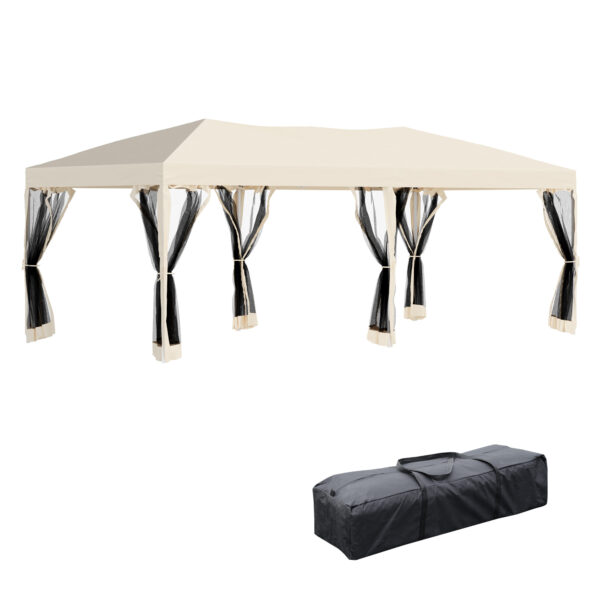 Gazebo Pieghevole in Acciaio con Zanzariere in Polietilene, Beige, 3x6m