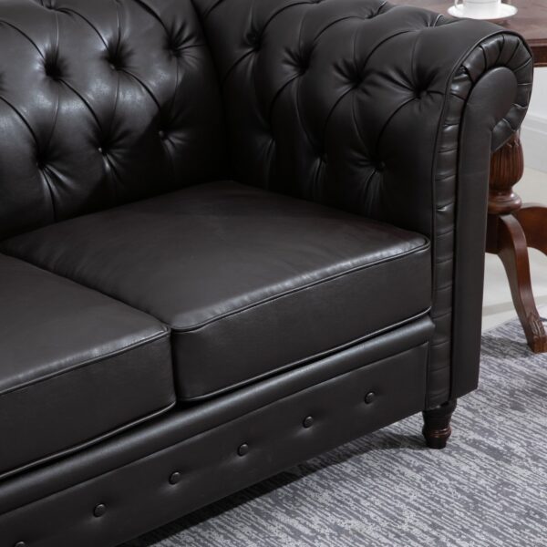 Divano Chesterfield Due Posti Trapuntato in Ecopelle Marrone Scuro 160 x 84 x 80 cm