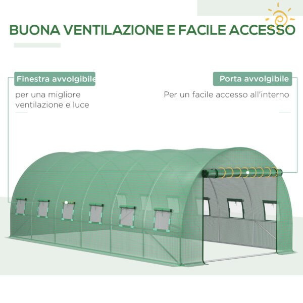 Telo per Serra in PE con 12 Finestre, Porta Avvolgibile e Bordi Interrati, 6x3x2 m, Verde