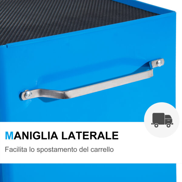 Carrello Porta Utensili da Officina con Cassettiera Azzurro 61.5 x 33 x 85cm