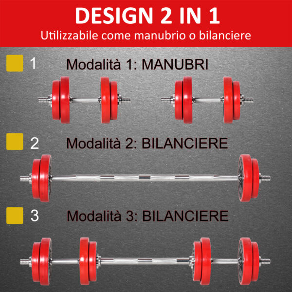 Set pesi da 20kg in dotazione 1 Bilanciere e 2 Manubri , Dischi con Rivestimento in Plastica Antigraffio, Rosso