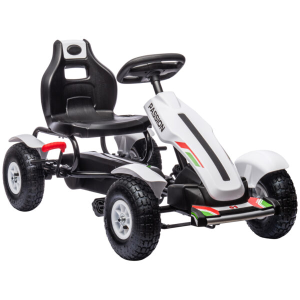 Go Kart a Pedali per Bambini 5-12 Anni in Plastica e Metallo con Sedile Regolabile e Freno a Mano, 121x58x61 cm