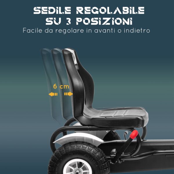 Go Kart a Pedali per Bambini 5-12 Anni in Plastica e Metallo con Sedile Regolabile e Freno a Mano, 121x58x61 cm