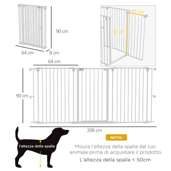 Cancelletto per Cani Taglia Media a 3 Pannelli con Doppio Sistema di Blocco, 206x90cm, Bianco