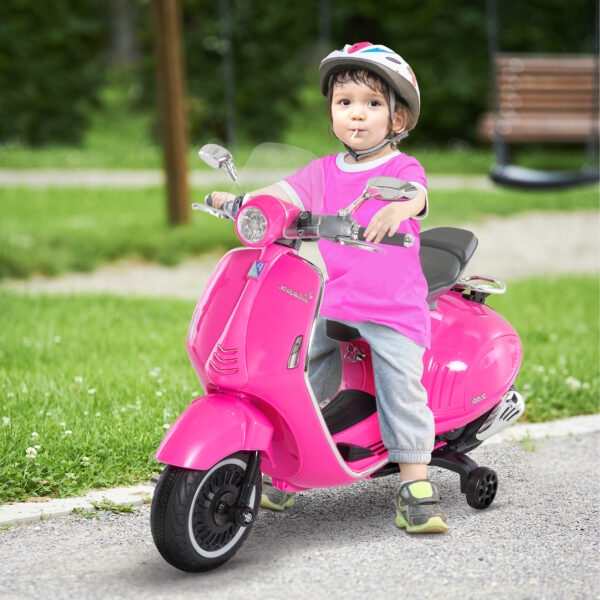 Moto Elettrica per Bambini con Licenza Ufficiale Vespa, 2 Rotelle, Luci e Suoni, 108x49x75 cm, Rosa