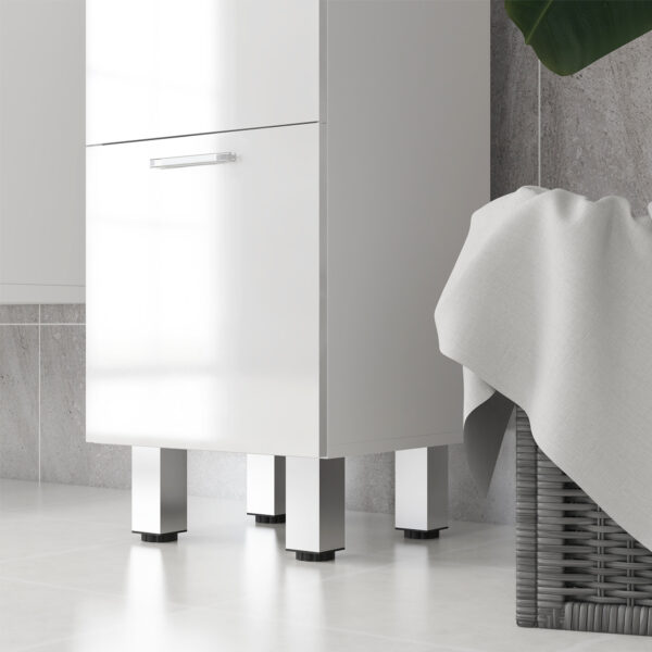 Mobiletto Bagno in Truciolato con 4 Cassetti e Base Rialzata, 30x30x93 cm, Bianco