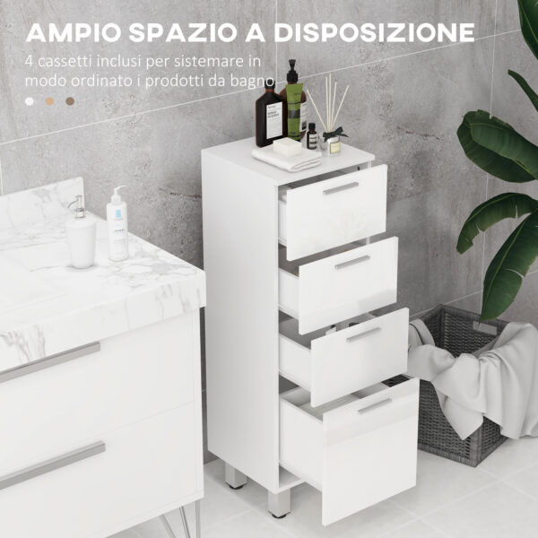 Mobiletto Bagno in Truciolato con 4 Cassetti e Base Rialzata, 30x30x93 cm, Bianco