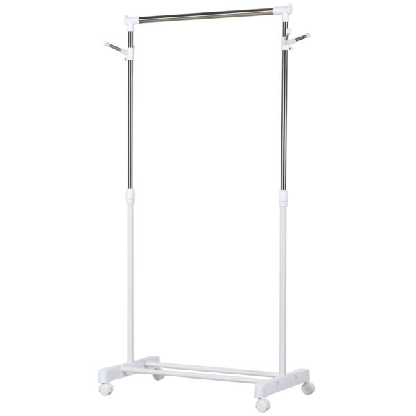 Appendiabiti Stender ad Altezza Regolabile con Fondo Portaoggetti e 4 Ruote, 68.5x42x87-145 cm