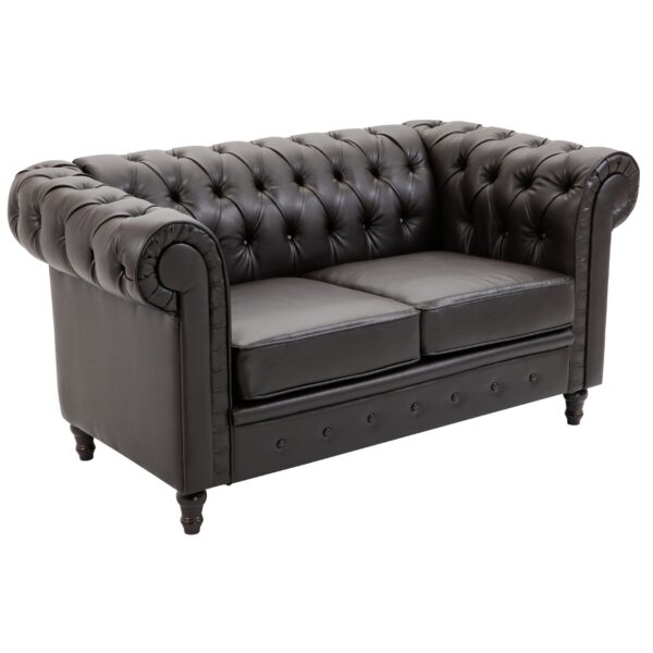 Divano Chesterfield Due Posti Trapuntato in Ecopelle Marrone Scuro 160 x 84 x 80 cm