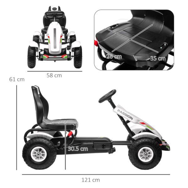 Go Kart a Pedali per Bambini 5-12 Anni in Plastica e Metallo con Sedile Regolabile e Freno a Mano, 121x58x61 cm