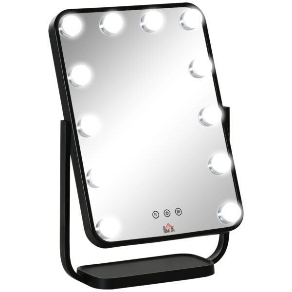 Specchio Trucco Illuminato Inclinabile con 12 Luci LED e Luminosità Regolabile, 32.8Lx11x47.4cm