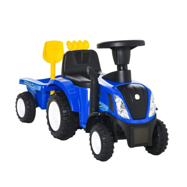 Trattore per Bambini Cavalcabile con Rimorchio, Rastrello e Pala 12-36 Mesi - Blu