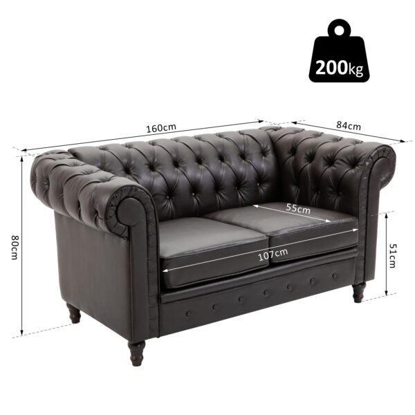 Divano Chesterfield Due Posti Trapuntato in Ecopelle Marrone Scuro 160 x 84 x 80 cm