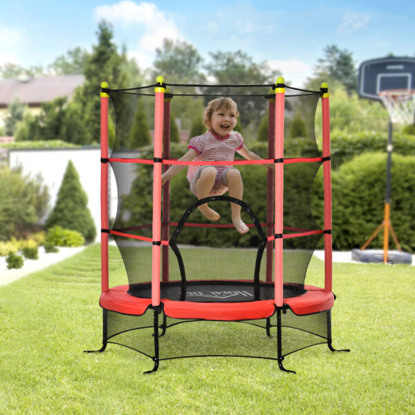 Tappeto Elastico per Bambini 3-6 Anni con Rete di Sicurezza e Pali Imbottiti, Φ163x163cm